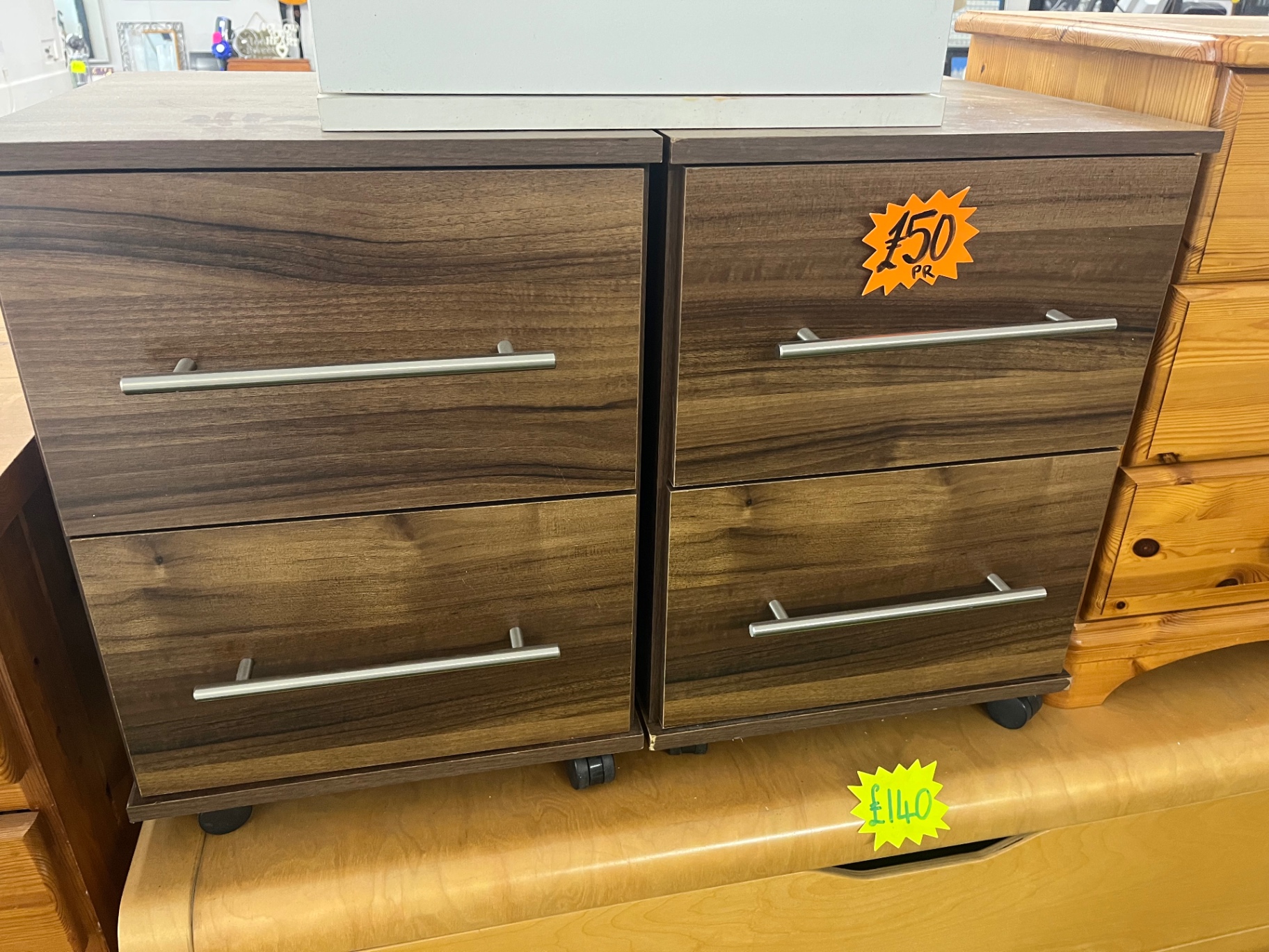 Pair of Walnut Bedside Drawers on Castors