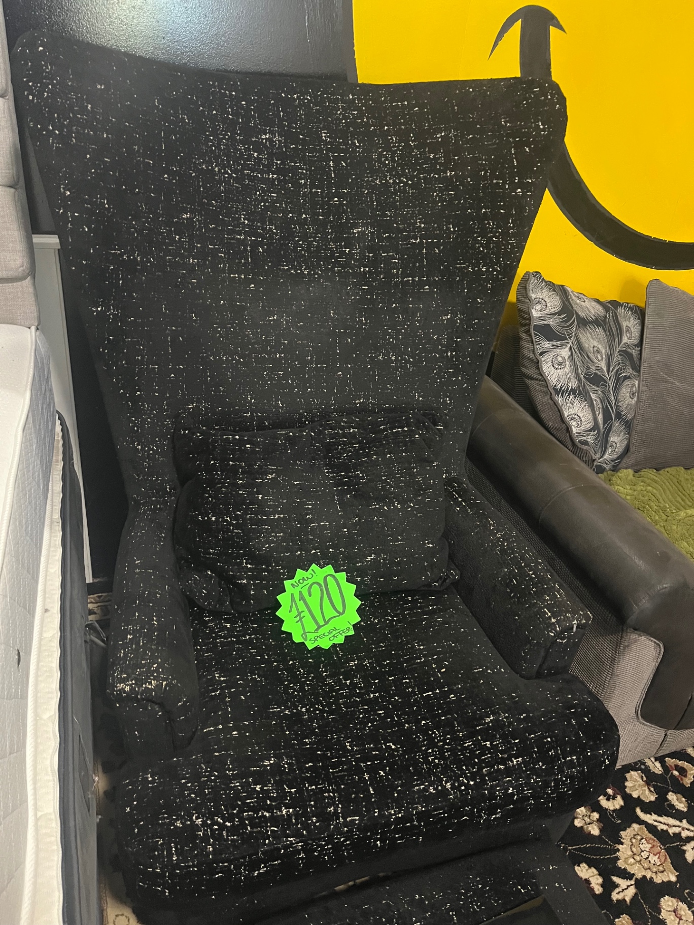 Black Fleck Wingback Armchair