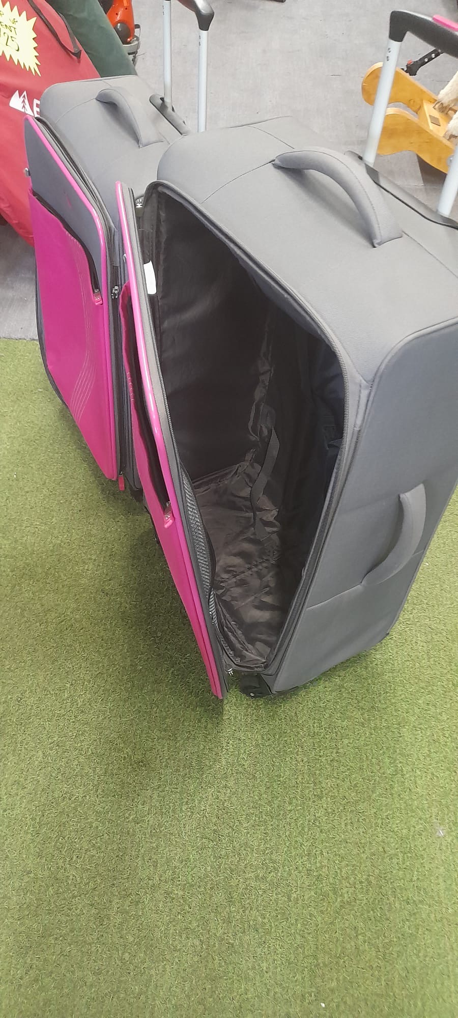 Large Grey & Pink Soft Suitcase
