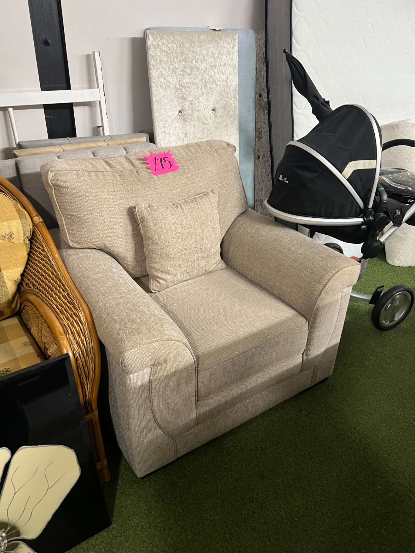 Beige Fabric Armchair