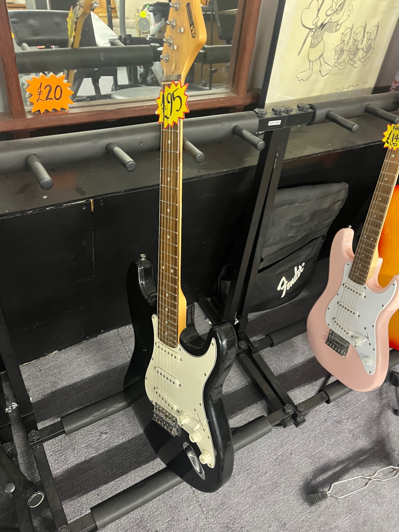 Squier Strat & Mini Strat — Black / Pink
