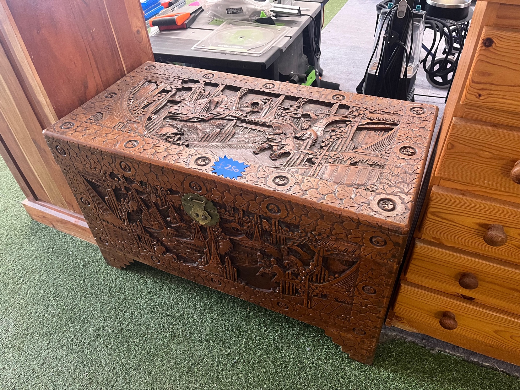 Hand-Carved Oriental Camphor Wood Chest