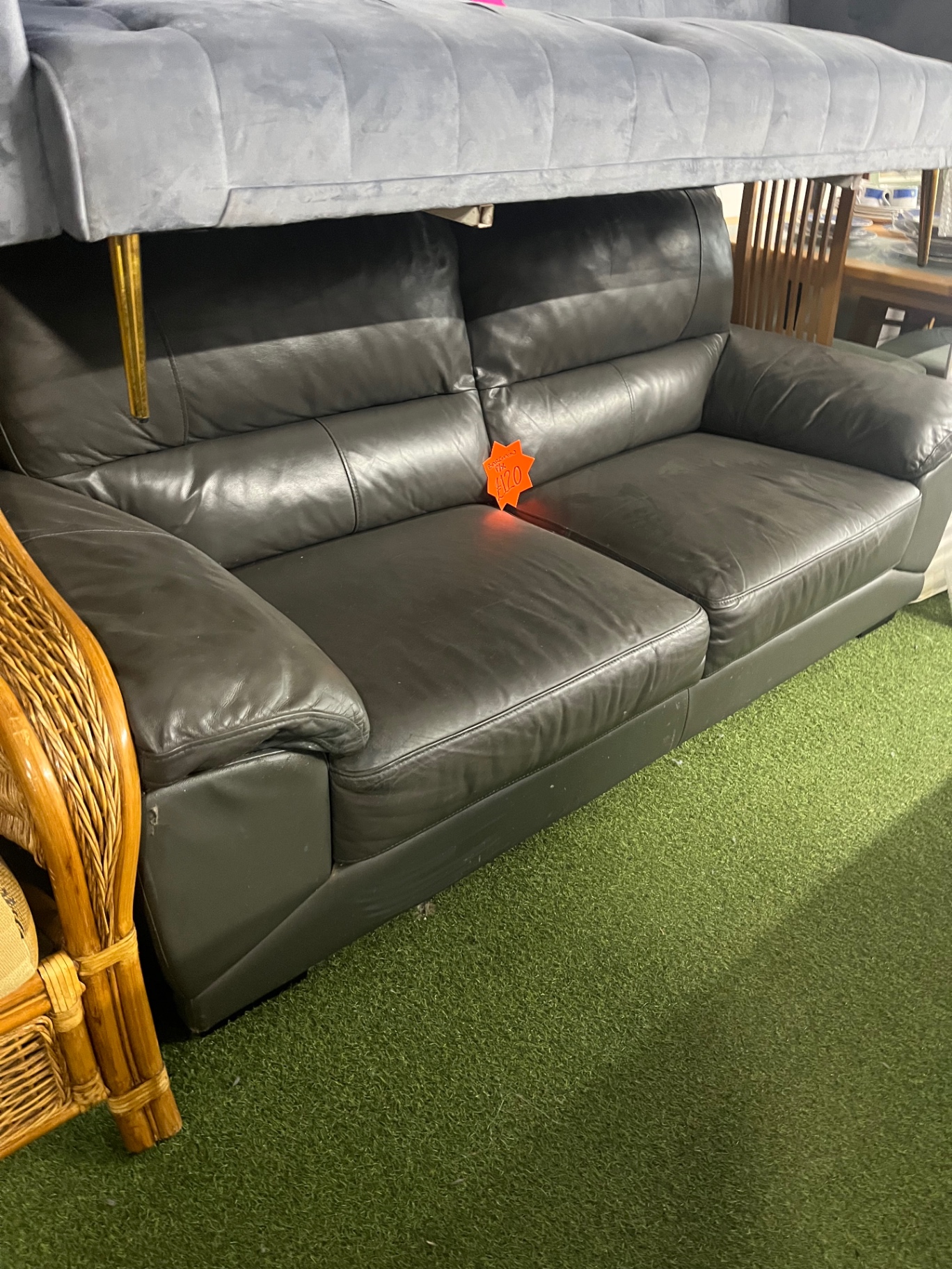 Black Leather 3-Seater Sofa