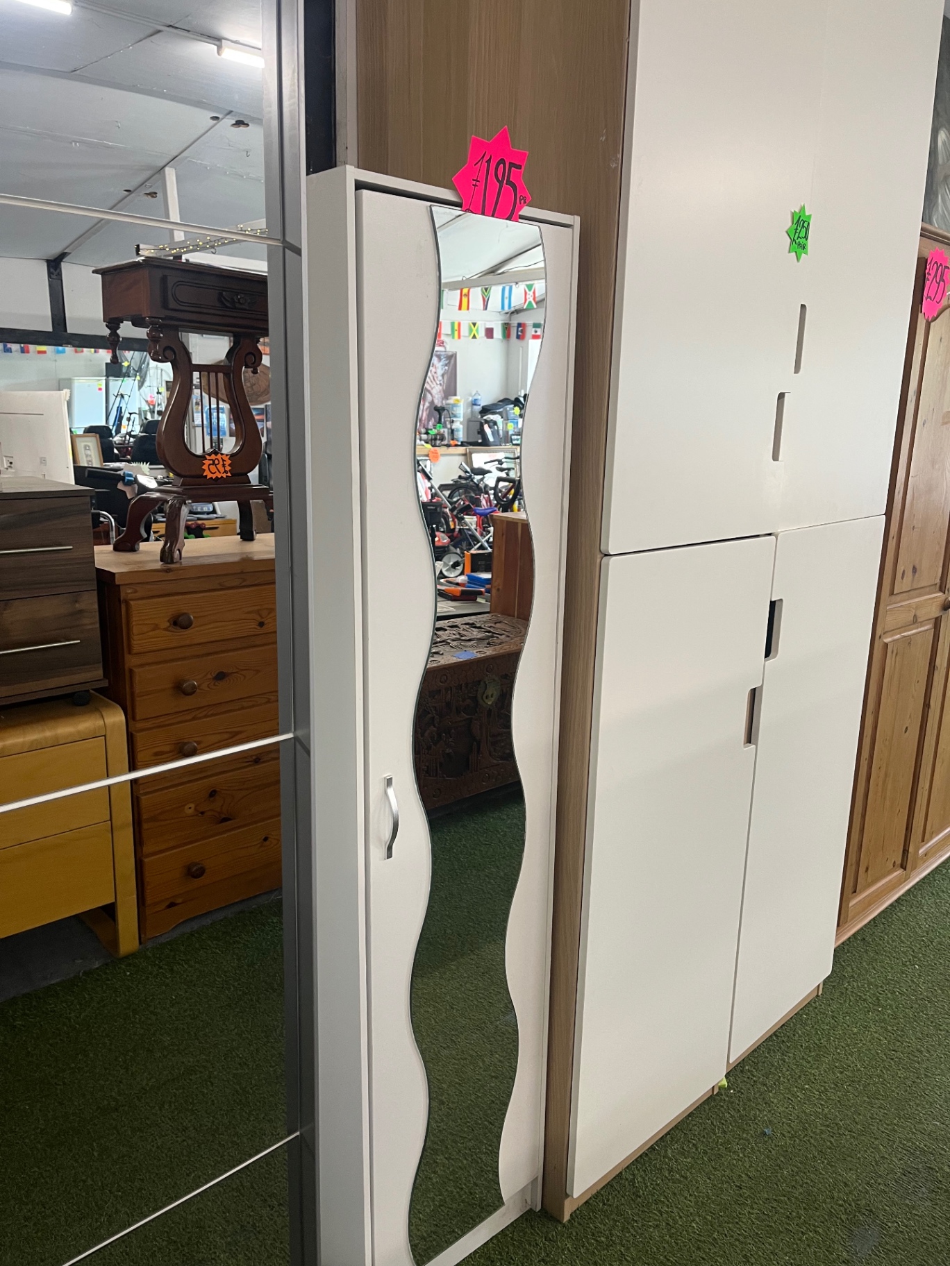 White Tall Mirror-Door Wardrobe